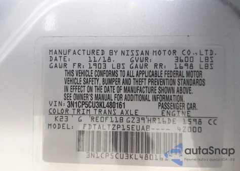 2019 Nissan Kicks Sr from USA, damaged, VIN 3N1CP5CU3KL480161